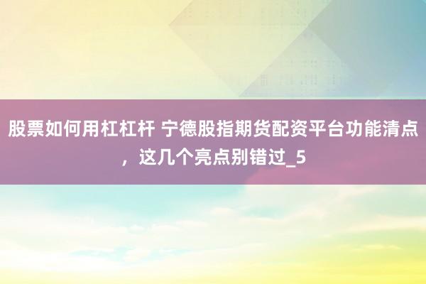 股票如何用杠杠杆 宁德股指期货配资平台功能清点，这几个亮点别错过_5