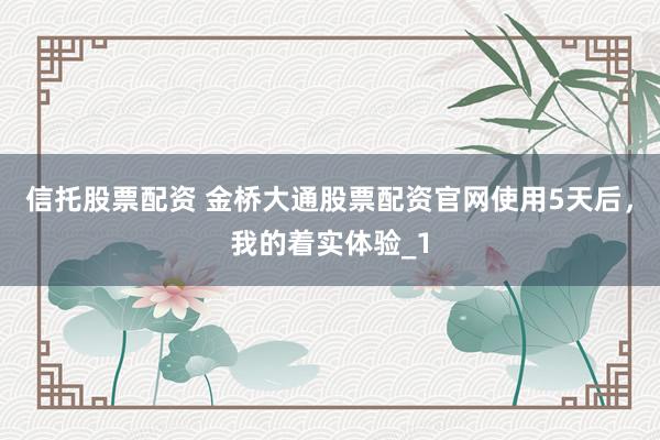 信托股票配资 金桥大通股票配资官网使用5天后，我的着实体验_1