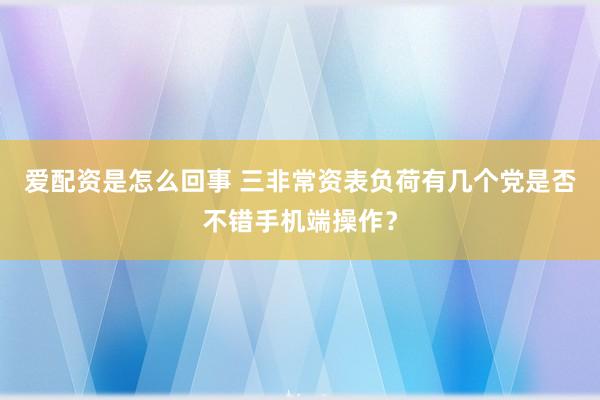 爱配资是怎么回事 三非常资表负荷有几个党是否不错手机端操作？