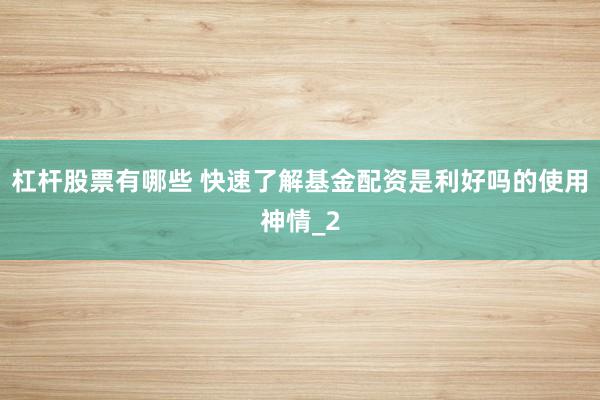 杠杆股票有哪些 快速了解基金配资是利好吗的使用神情_2