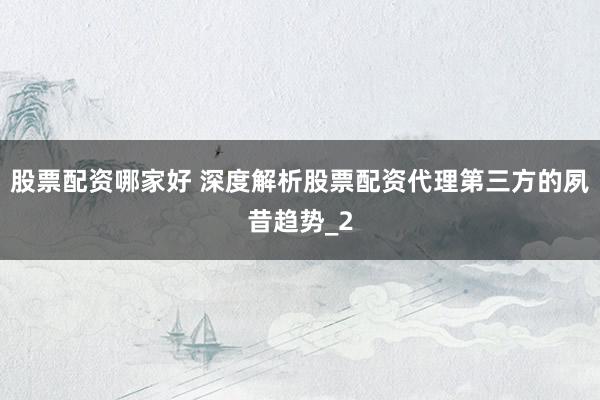 股票配资哪家好 深度解析股票配资代理第三方的夙昔趋势_2